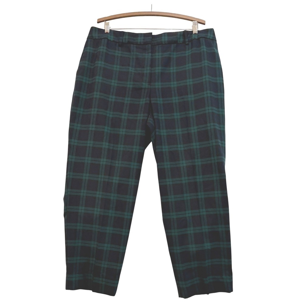 Talbots High-Waist Hampshire Ankle Pants 18W Green Navy Black Watch Plaid Wool